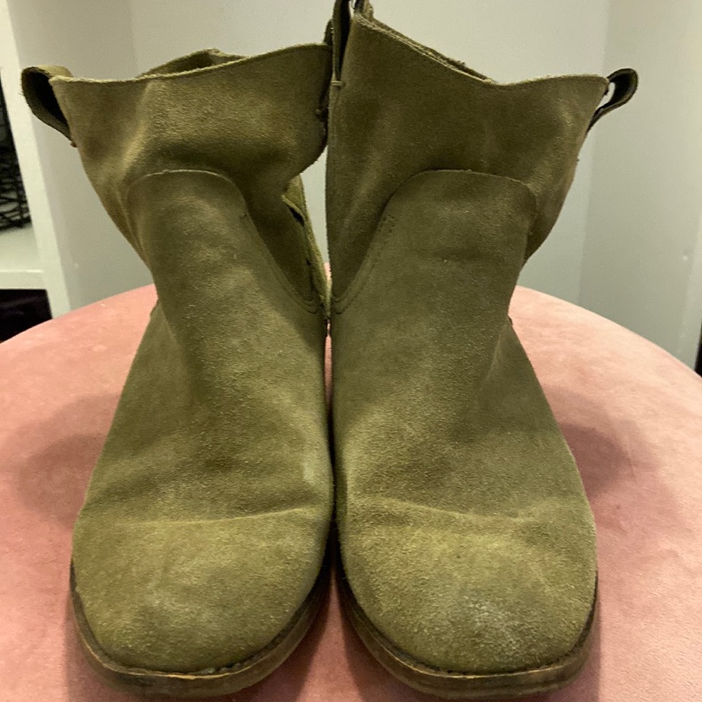 Green suede booties